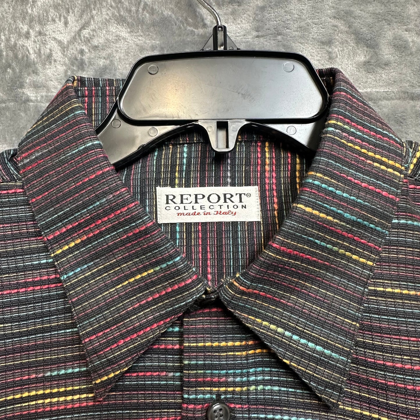 New Report Collection Striped Dress Shirt Men's Size XL Dark Multicolor