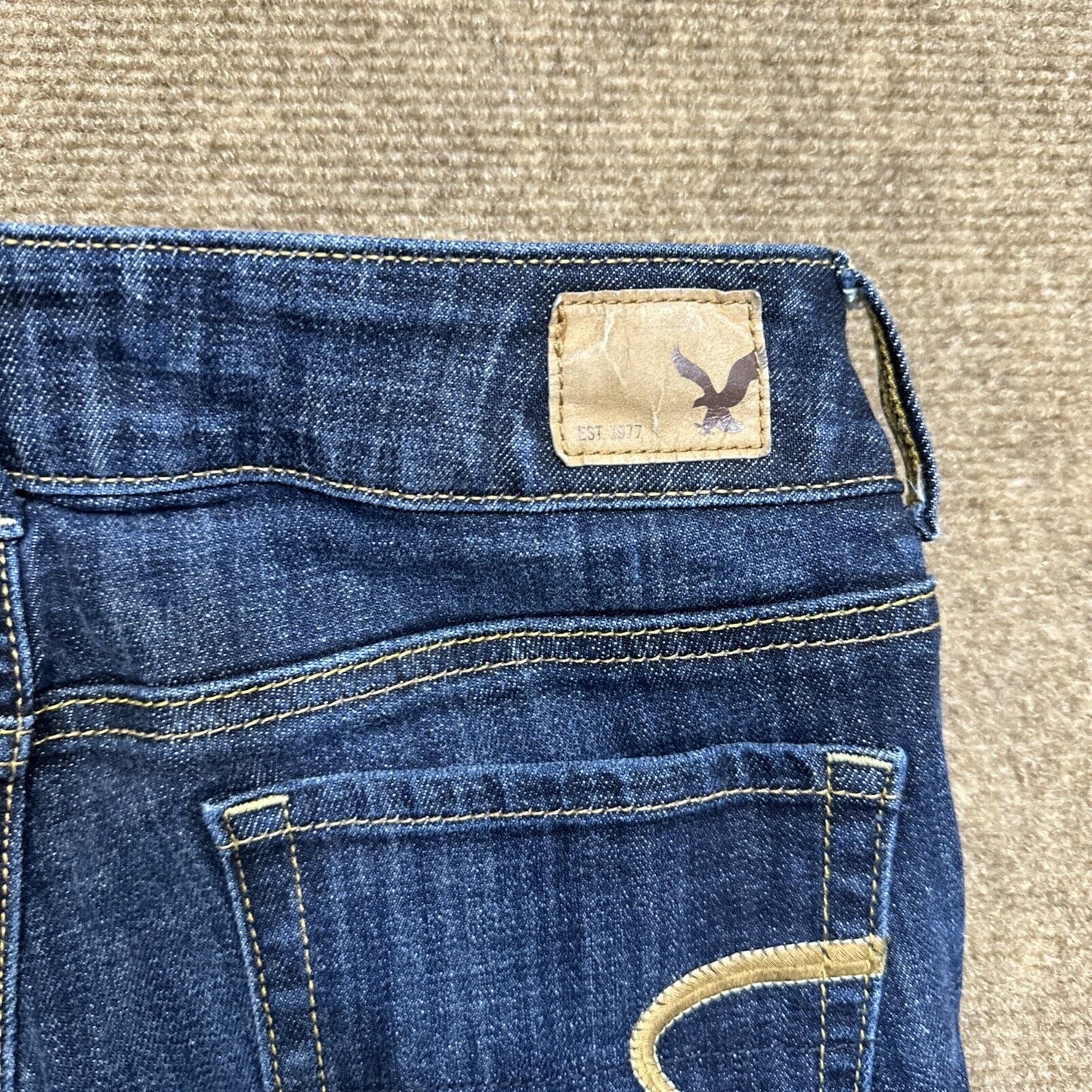 American Eagle Artist Crop Stretch Women's Straight Jeans Size 2R Blue Dark Wash
