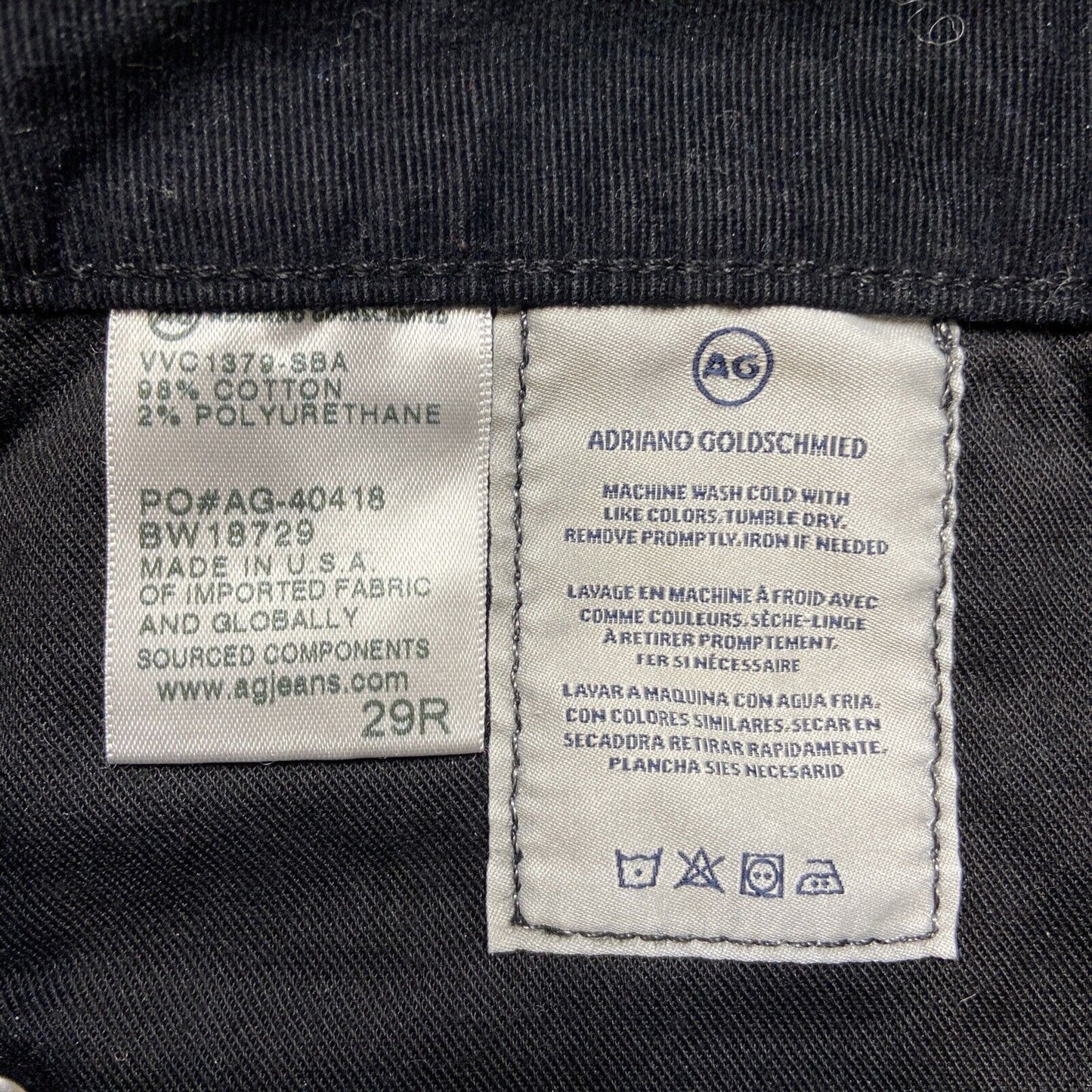 AG Adriano Goldschmied The Farah Skinny High Rise Corduroy Jeans Womens 29 Black