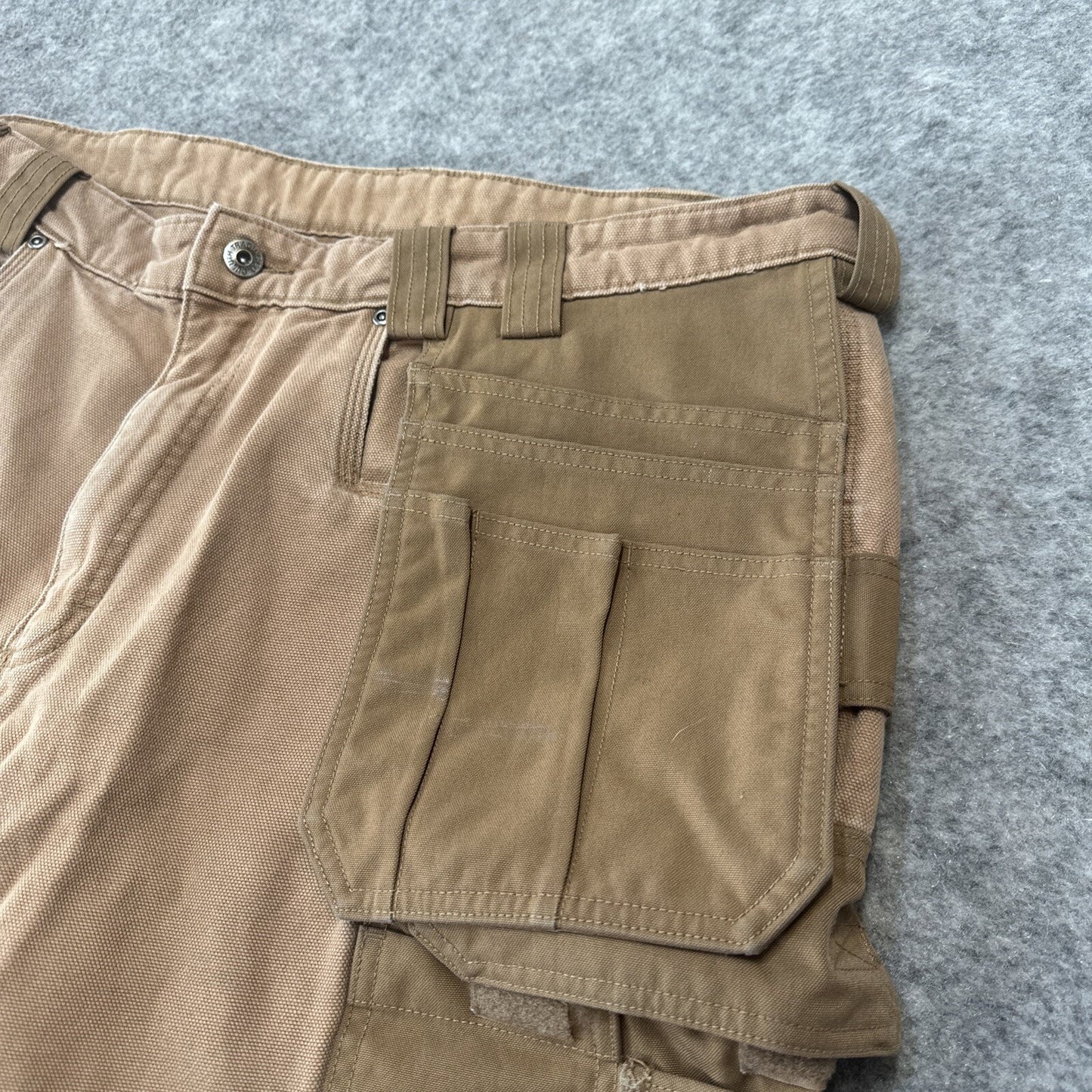 Duluth Men's Double Knee Carpenter Cargo Jeans Sz 44x26 Brown Tool Denim