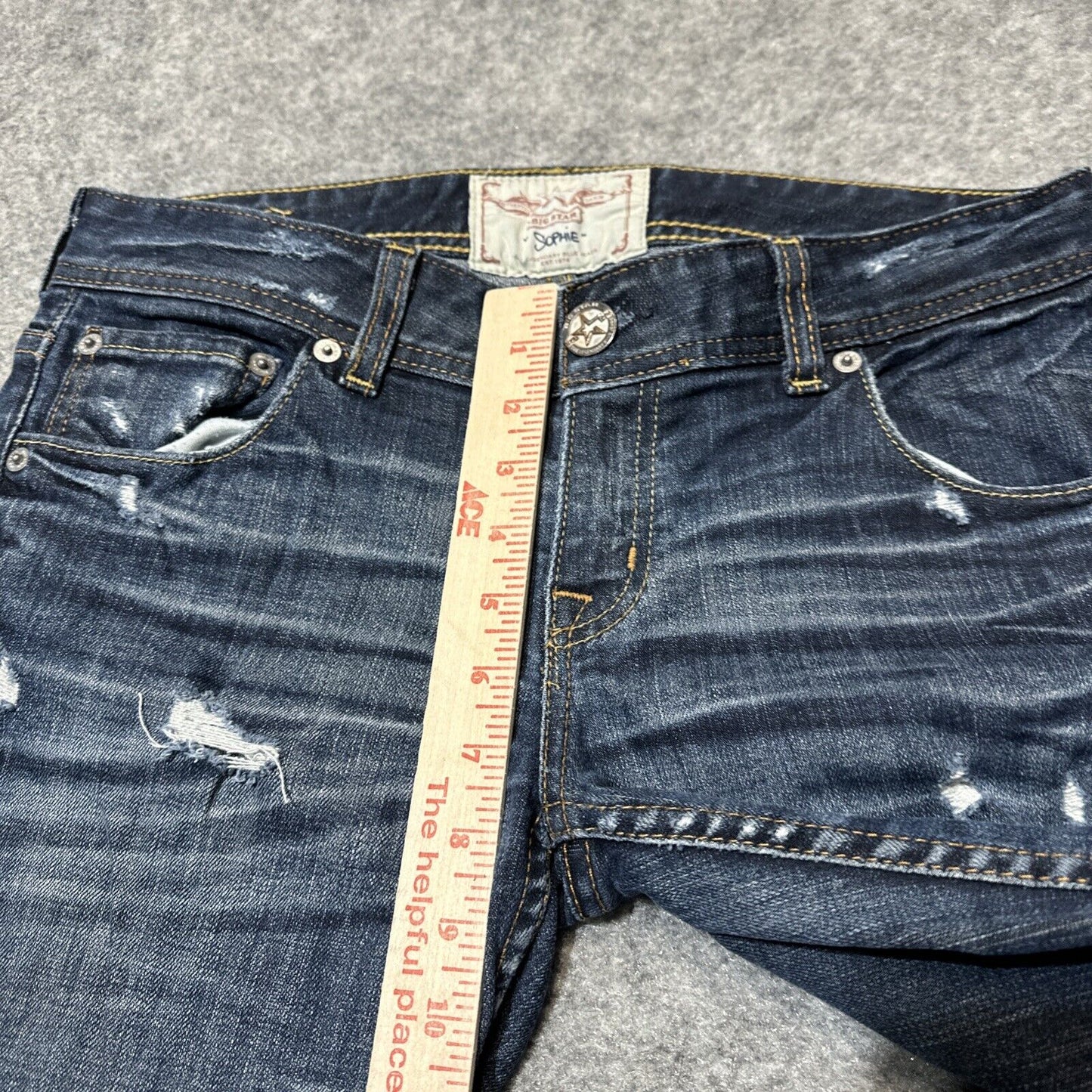 Big Star Sophie Distressed Bootcut Jeans Women's Size 28R Dark Blue Denim