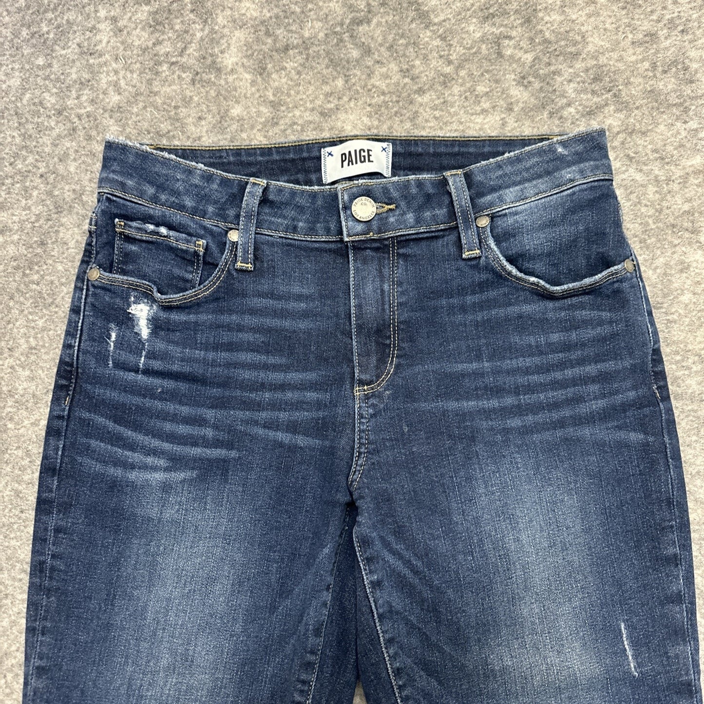 Paige Brigitte Distressed Skinny Jeans Womens 24 Blue Dark Wash Stretch Denim