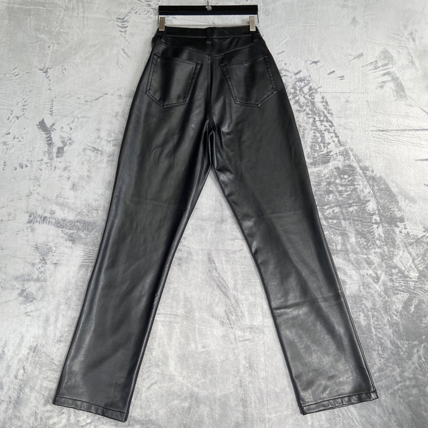 Abercrombie & Fitch Curve Love Vegan Leather Straight Jeans Women's Sz 27 Black