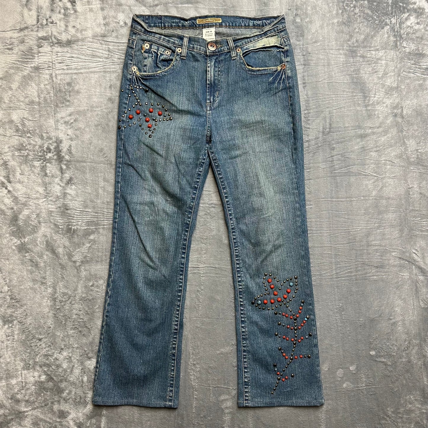 Vintage Z Cavaricci Flared Studded Jeans Women's Size 14 Blue Denim
