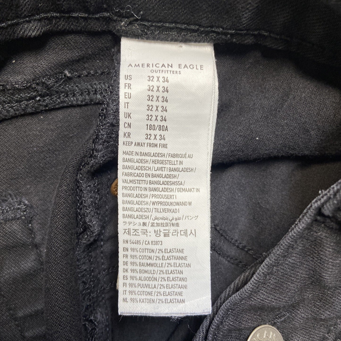 American Eagle Airflex+ Distressed Slim Jeans Men’s size 32x34 Black Denim