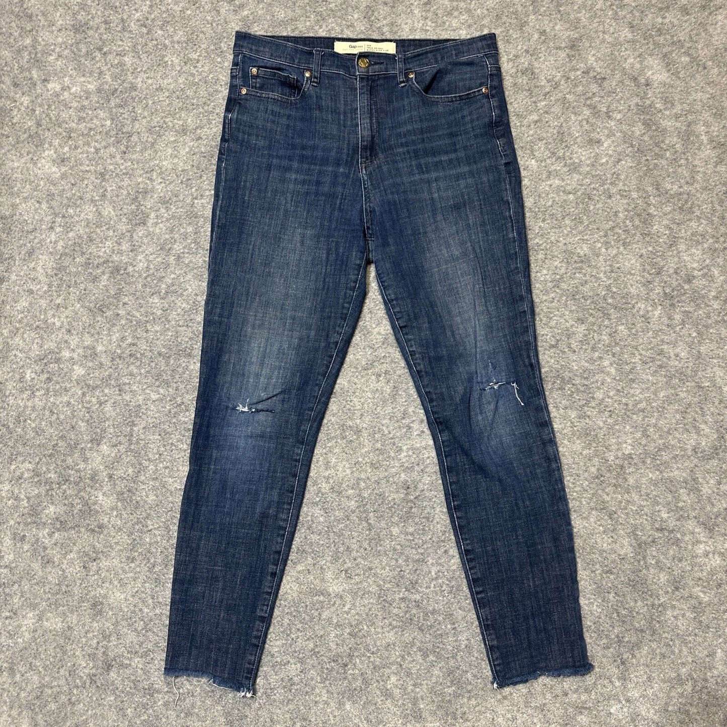 Gap 1969 True Skinny Jeans 30R Super High Rise Dark Wash Blue Distressed