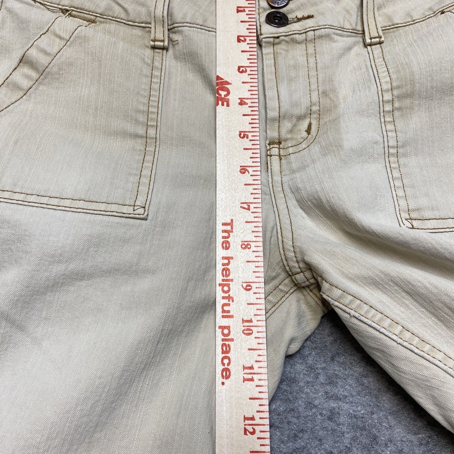 LEI Flared Bell Bottom Cargo Jeans Women's Size 13 Creme Beige Denim *Stain*