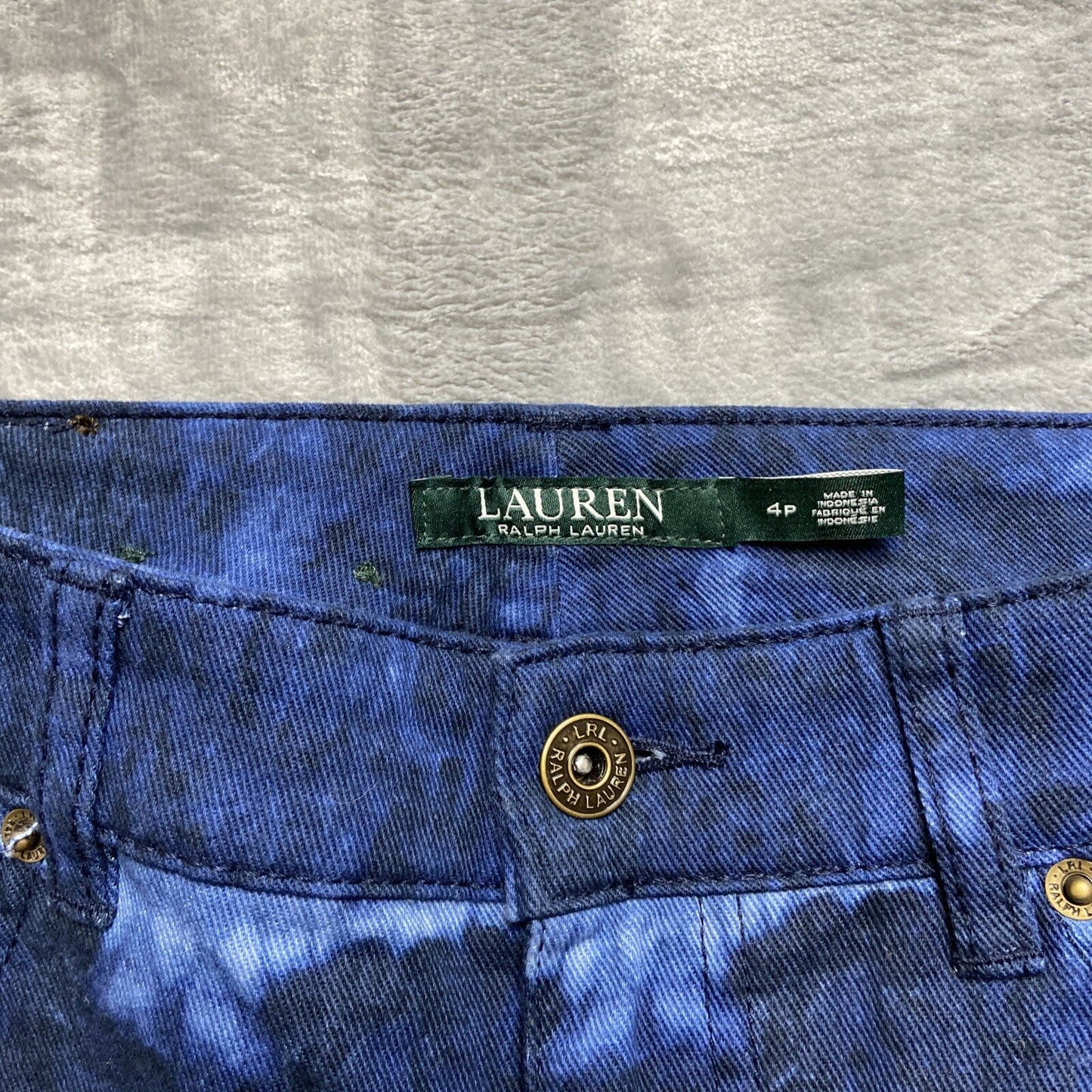 Ralph Lauren Premier Skinny Chopped Jeans Women’s Size 4P Blue Tie Dye