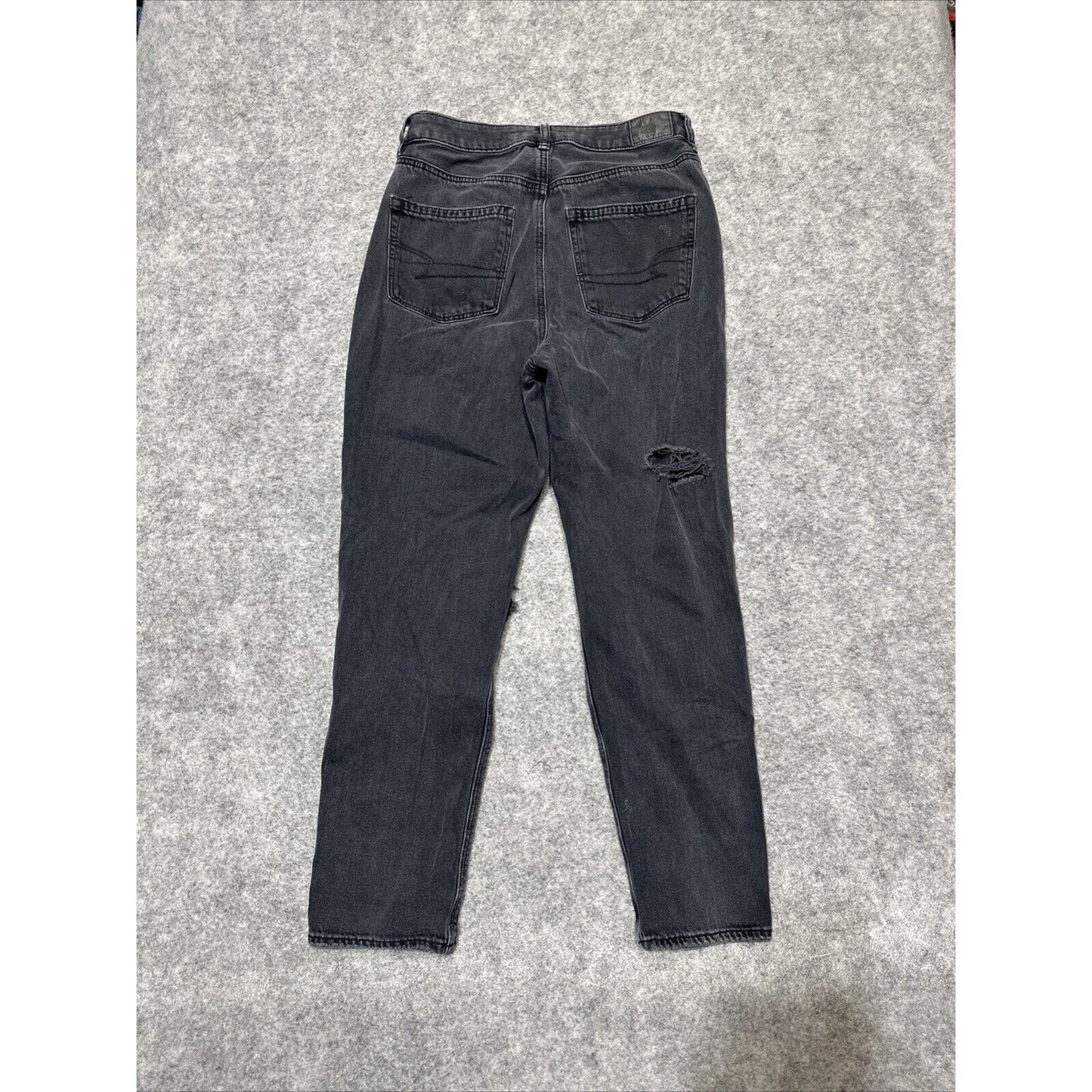 American Eagle Comfort Stretch Waistband Women's Distressed Mom Jeans Sz 6 Black