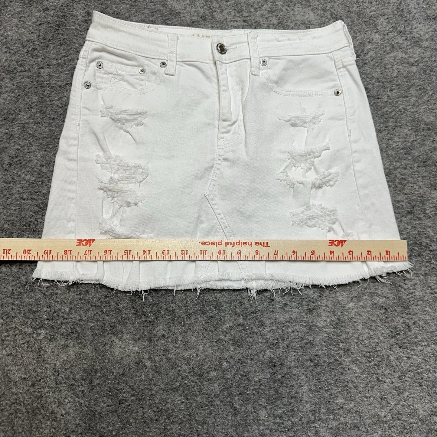 American Eagle Distressed Stretch Mini Jean Skirt Women's Size 4 White Denim