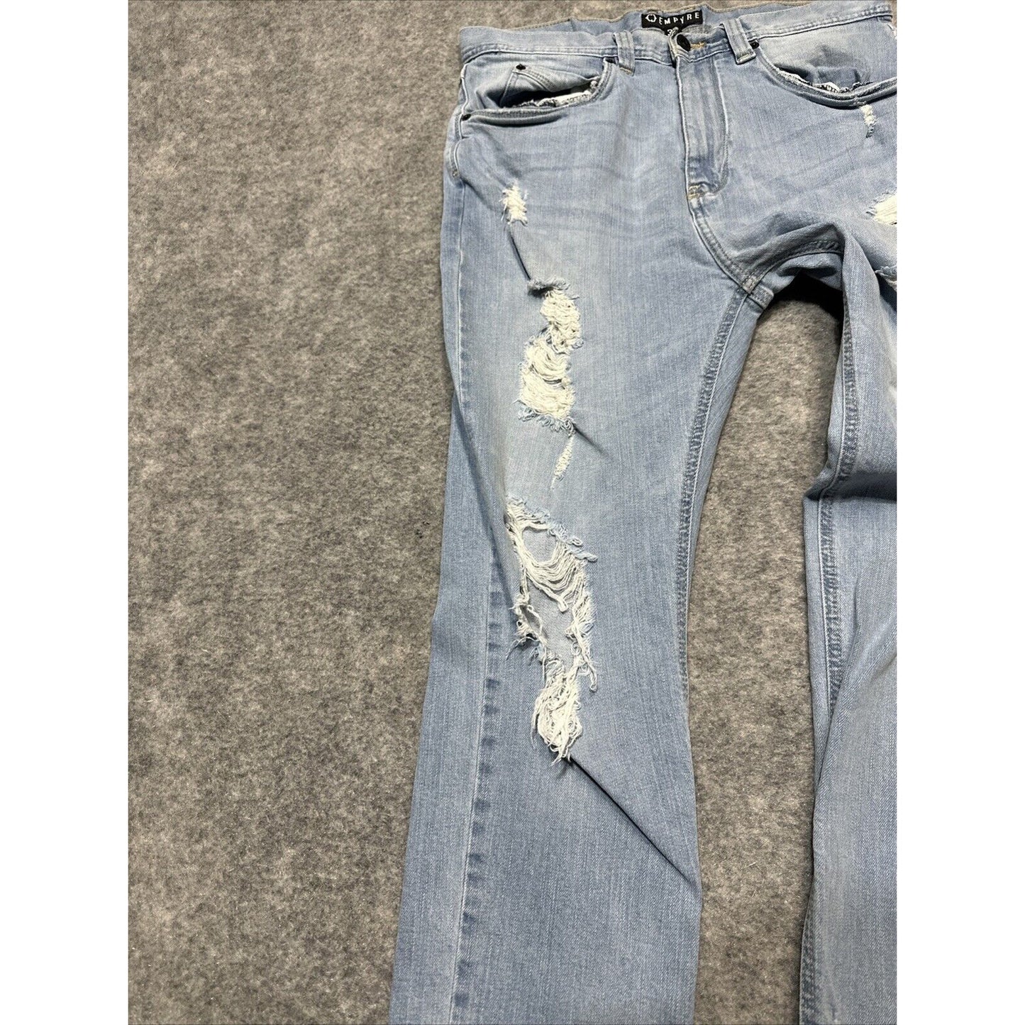 Empyre Verge Men's Distressed Skinny Jeans Size 32 Blue Light Wash Denim