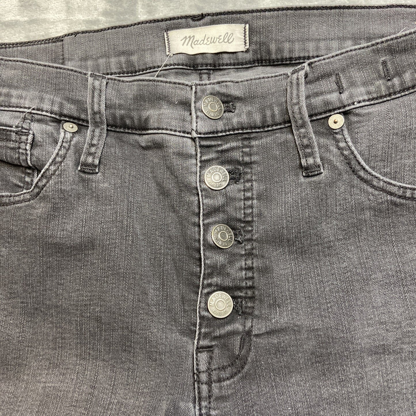Madewell 10” High Rise Skinny Jeans Women’s Size 31p Dark Gray Button Fly Denim