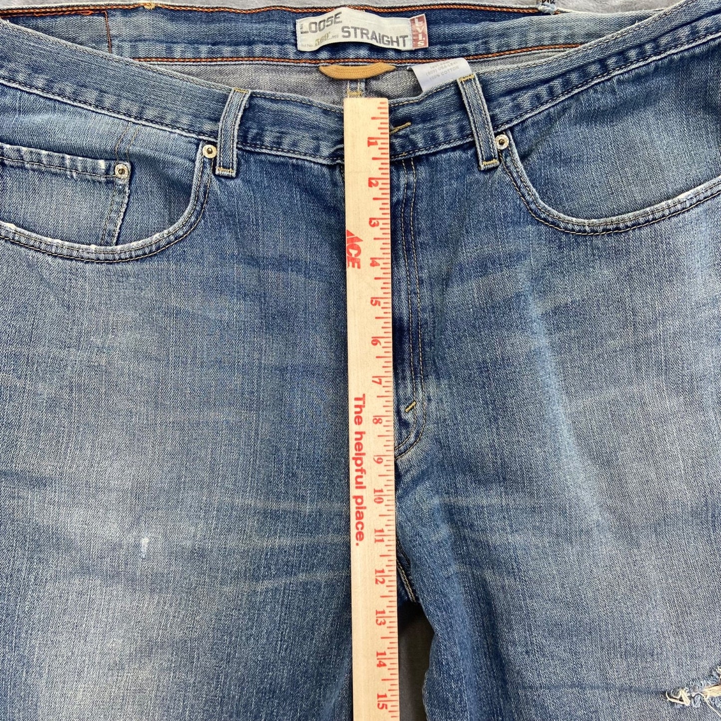 Levi's Men's Loose Straight Denim Shorts Size 36 Blue Distressed