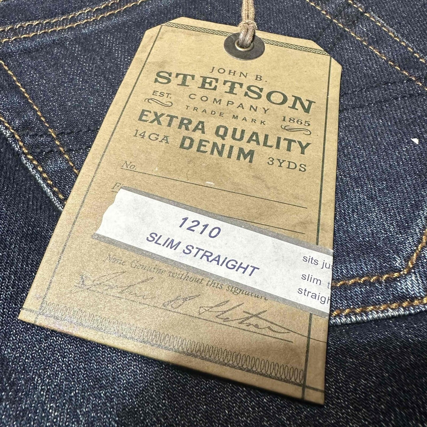 New John B. Stetson Co. Men's Slim Straight Jeans Size 28x32 Blue Dark Denim