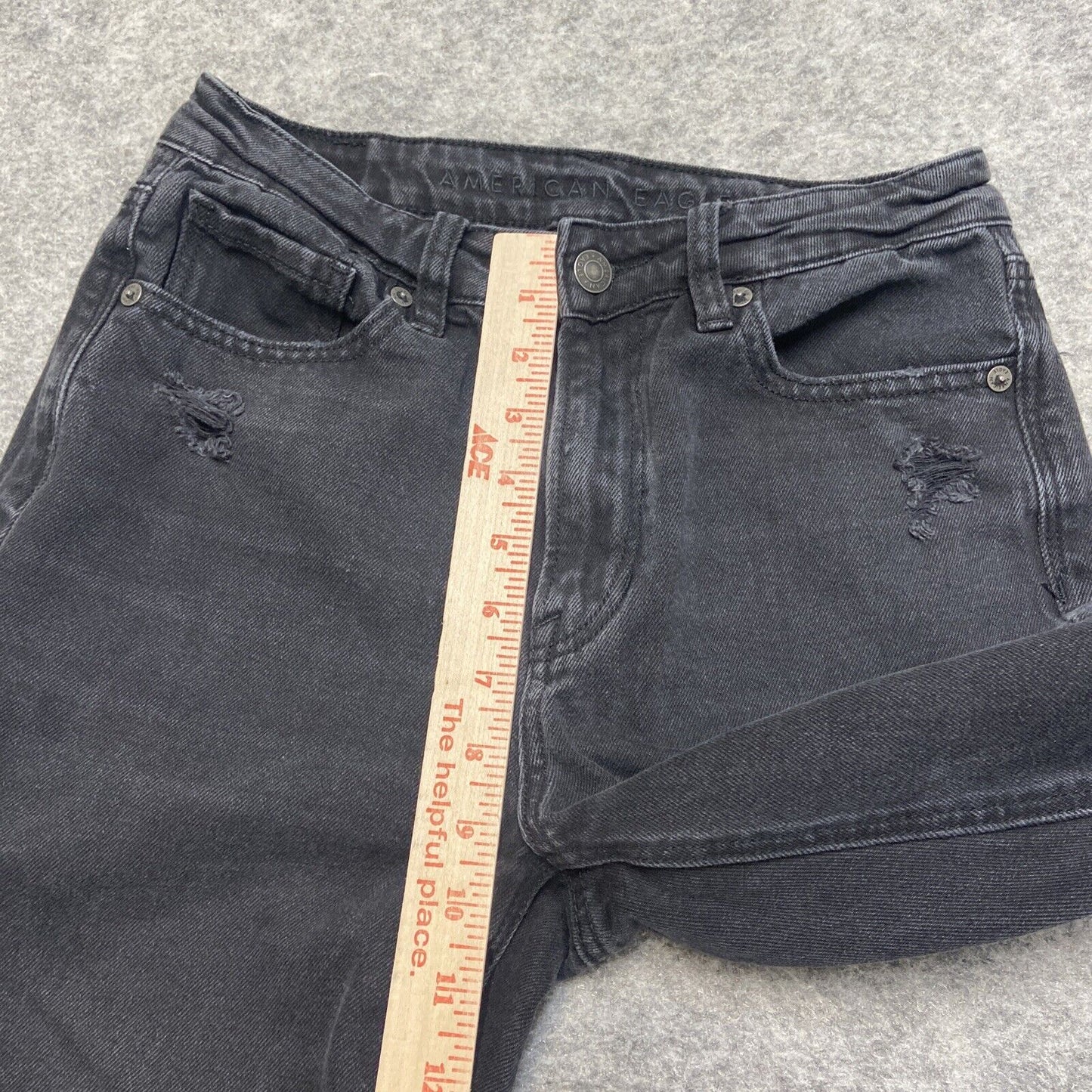 American Eagle Distressed Mom Jeans Women's Size 2R Black Denim