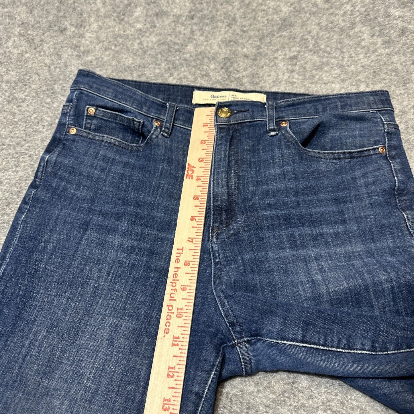 Gap 1969 True Skinny Jeans 30R Super High Rise Dark Wash Blue Distressed