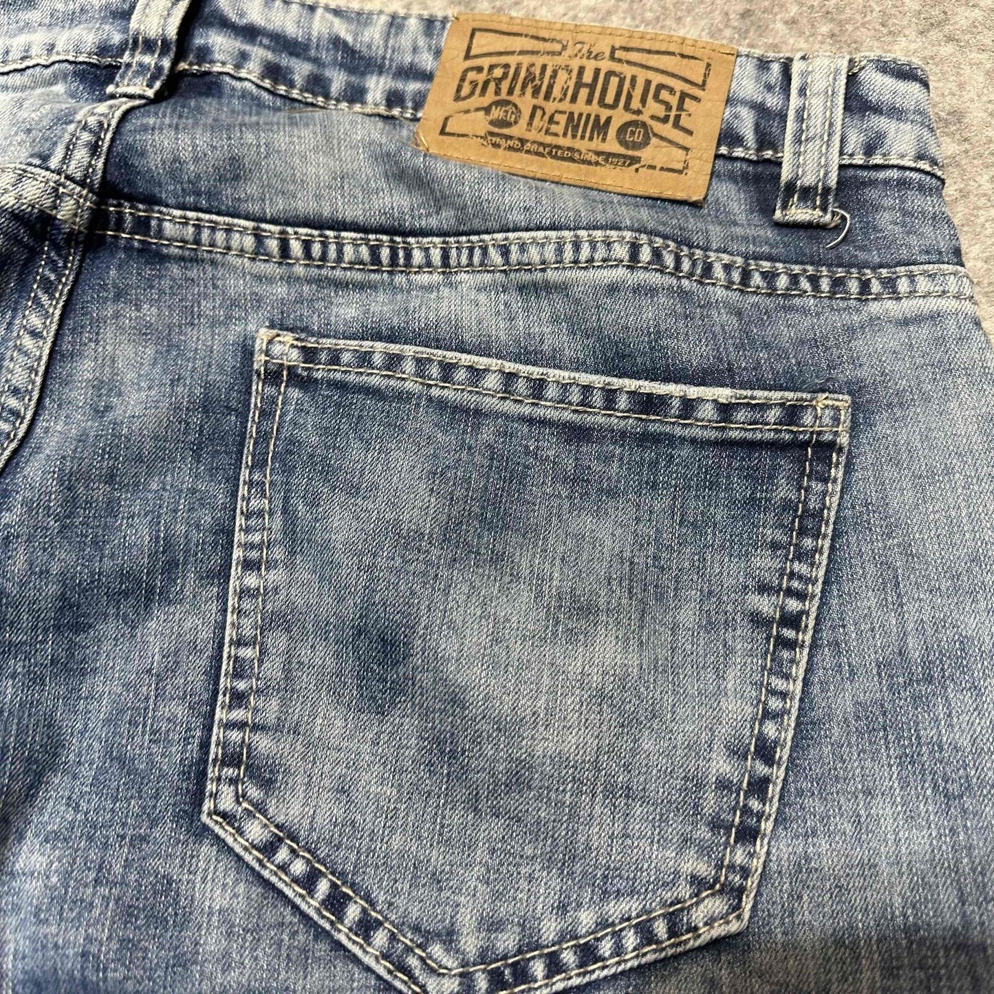 Grindhouse Denim Men's Distressed Skinny Jeans Size 36x32 Blue Light Wash Denim