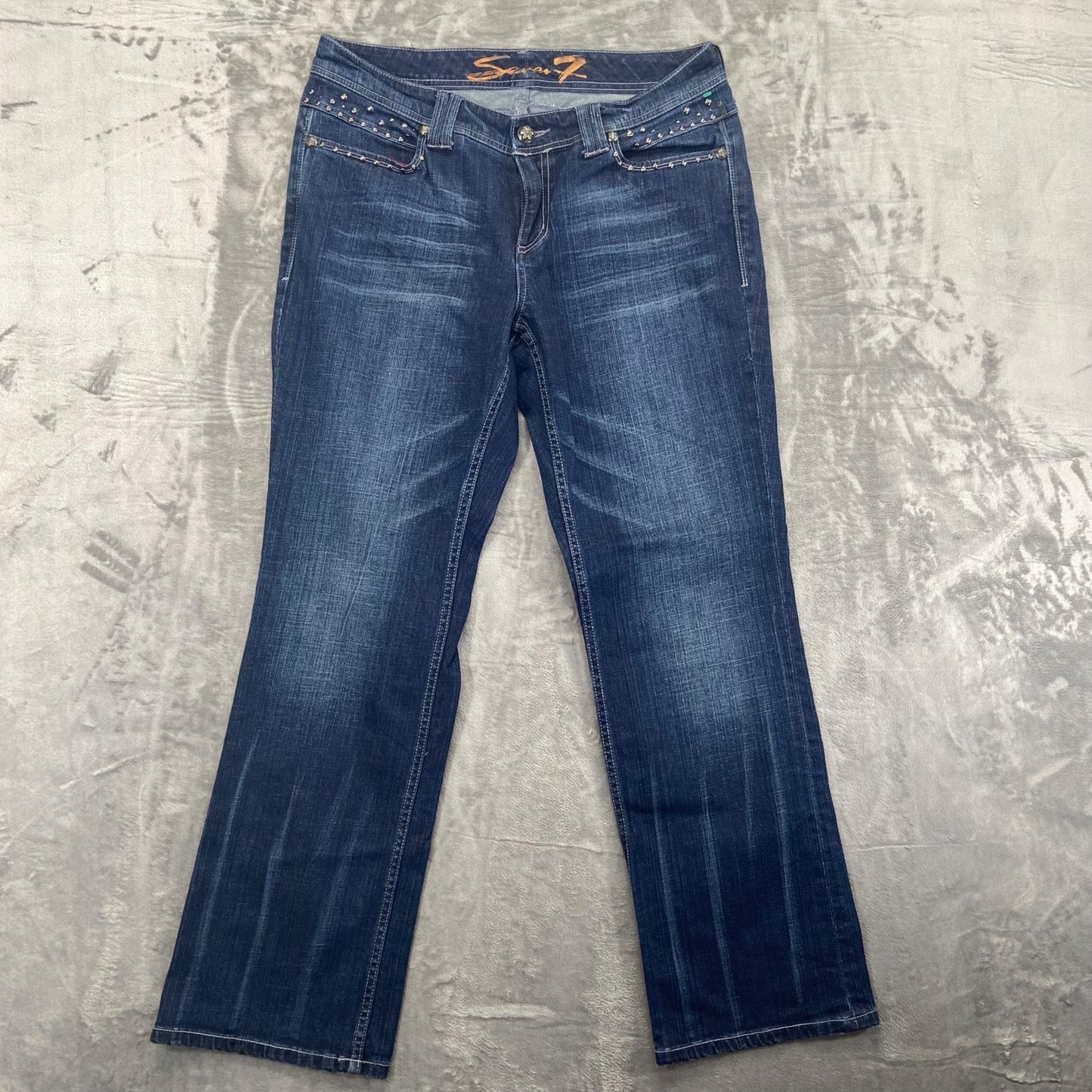 Seven7 Women's Studded Bootcut Jeans Size 16 Blue Dark Wash