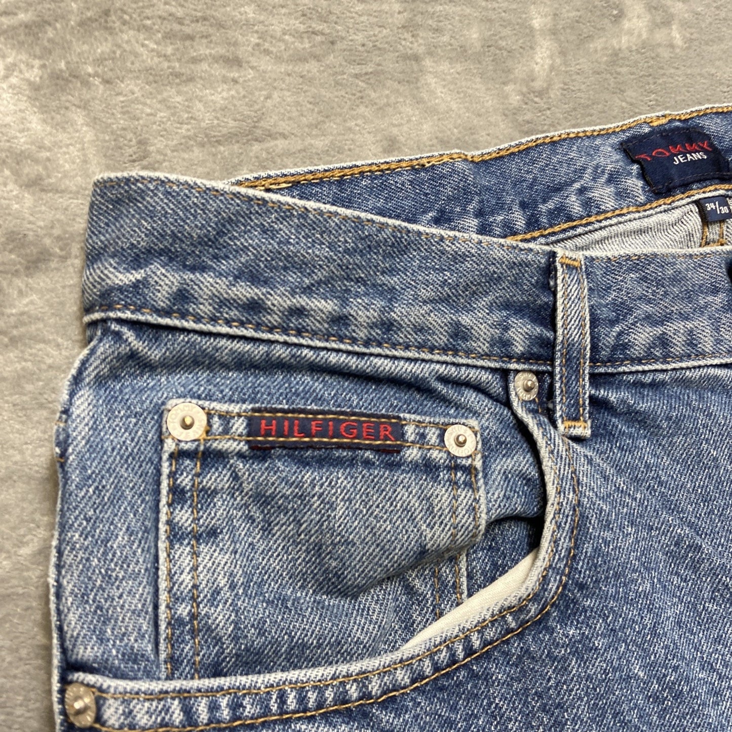 Vintage Tommy Hilfiger Baggy Straight Jeans Men's Size 34x30 Blue Denim