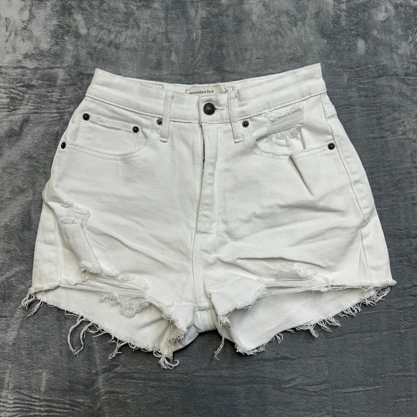 Abercrombie & Fitch Curve Love High Rise Cut Off Jean Shorts Women's 26 White