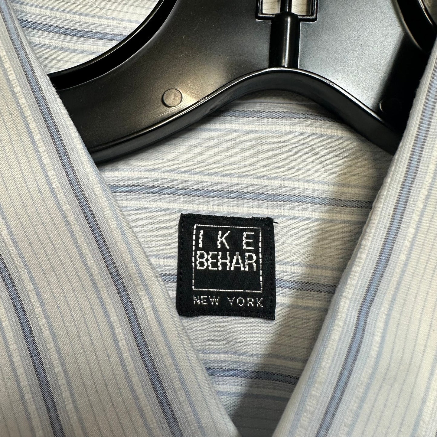 New Ike Behar Striped Dress Shirt Men's Sz L White Blue