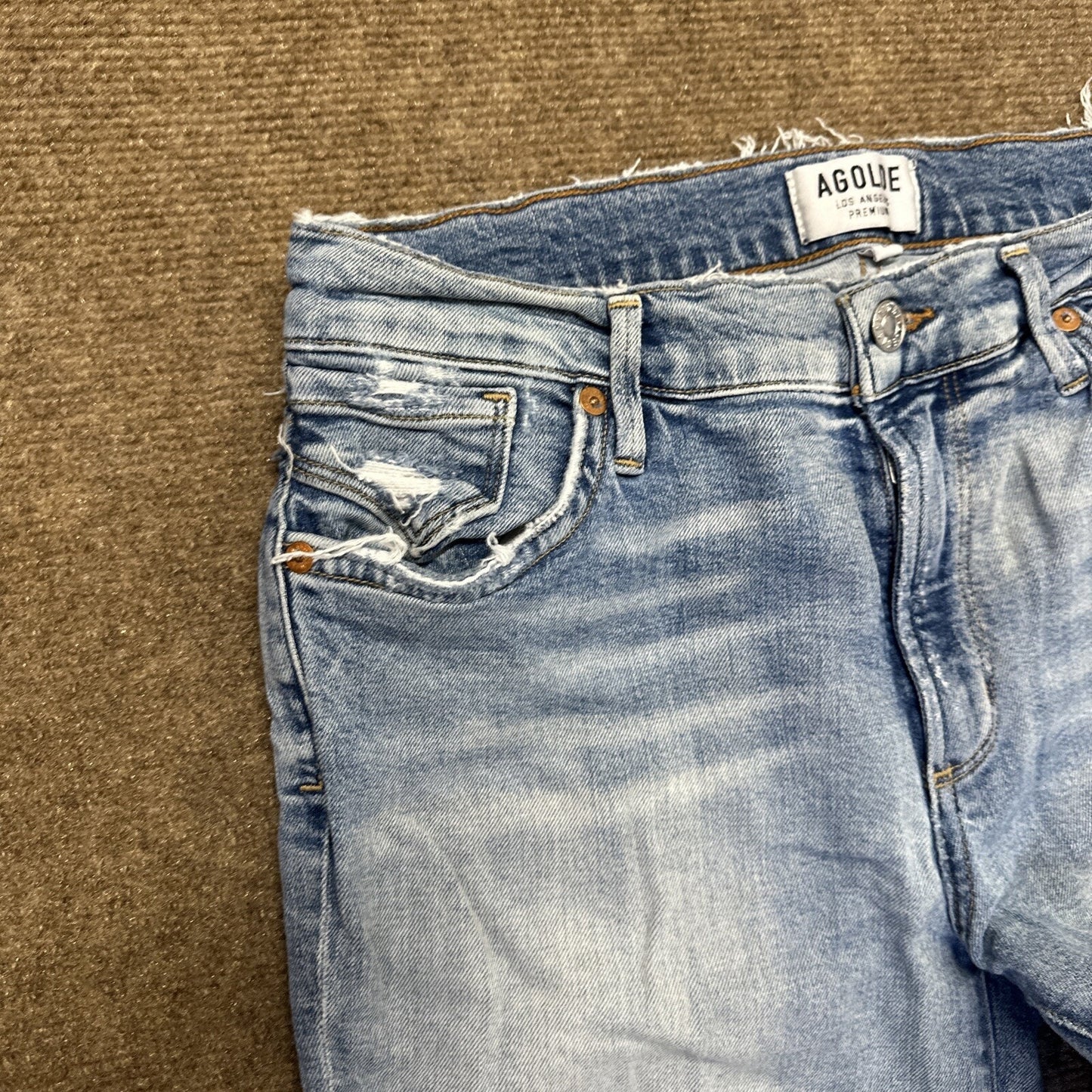 Agolde Distressed Skinny Ankle Jeans Women's Size 27 Light Blue Denim