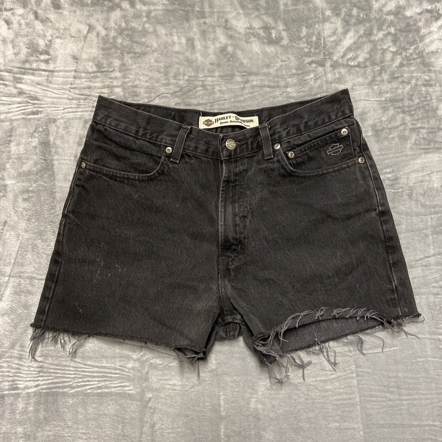 Harley Davidson Cut Off Jean Shorts Women's Size 10 Black Denim