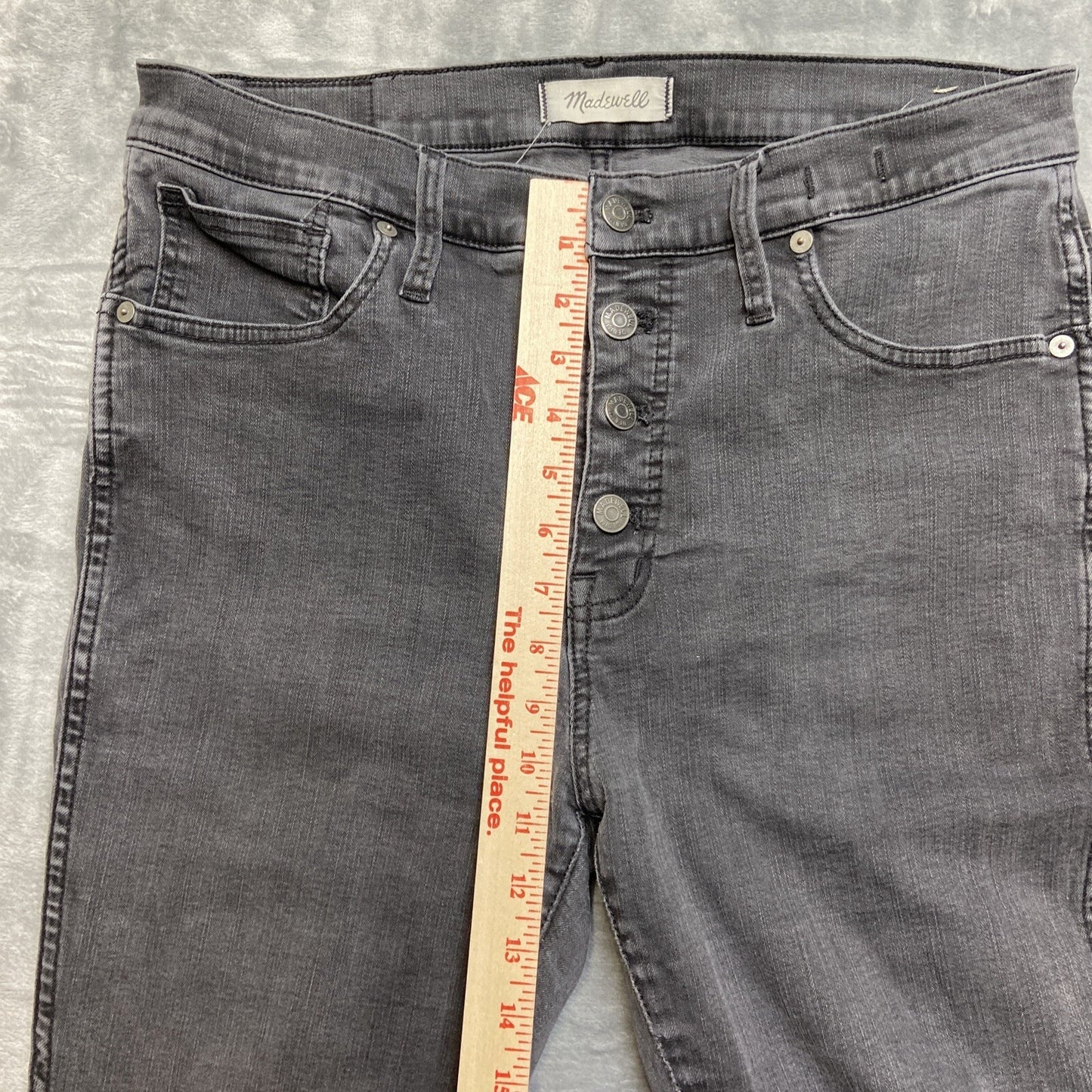 Madewell 10” High Rise Skinny Jeans Women’s Size 31p Dark Gray Button Fly Denim