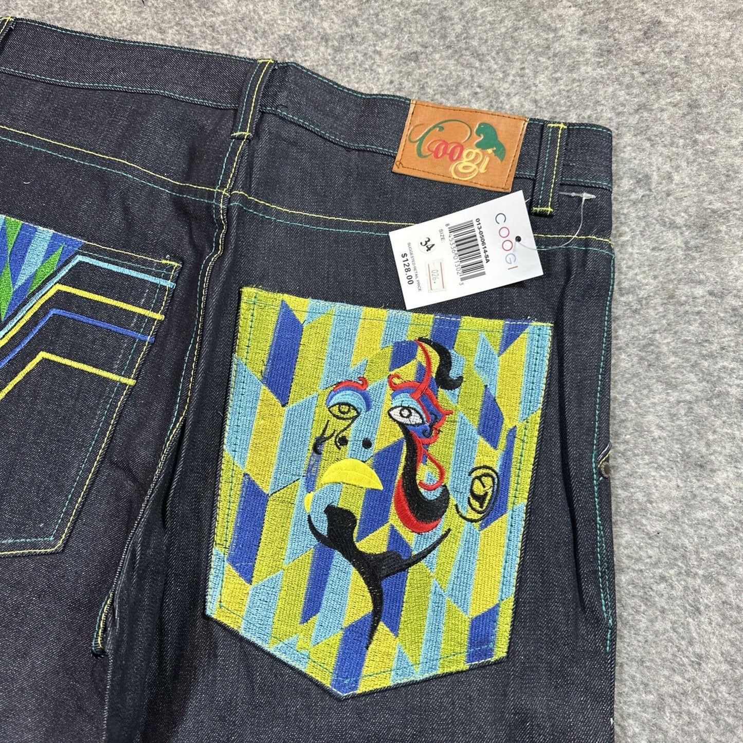 Vintage COOGI Straight Jeans Men's 34x34 Dark Blue Embroidered Abstract Rare