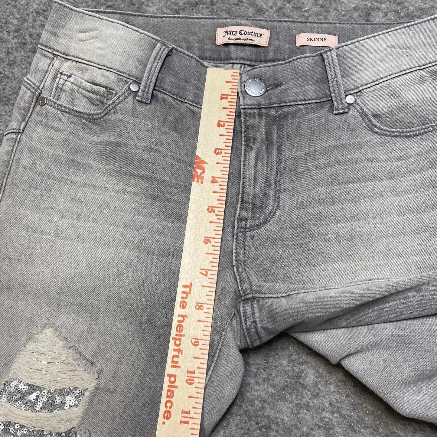Juicy Couture Distressed Skinny Jeans Women's Size 28 Gray Sequin Embellished