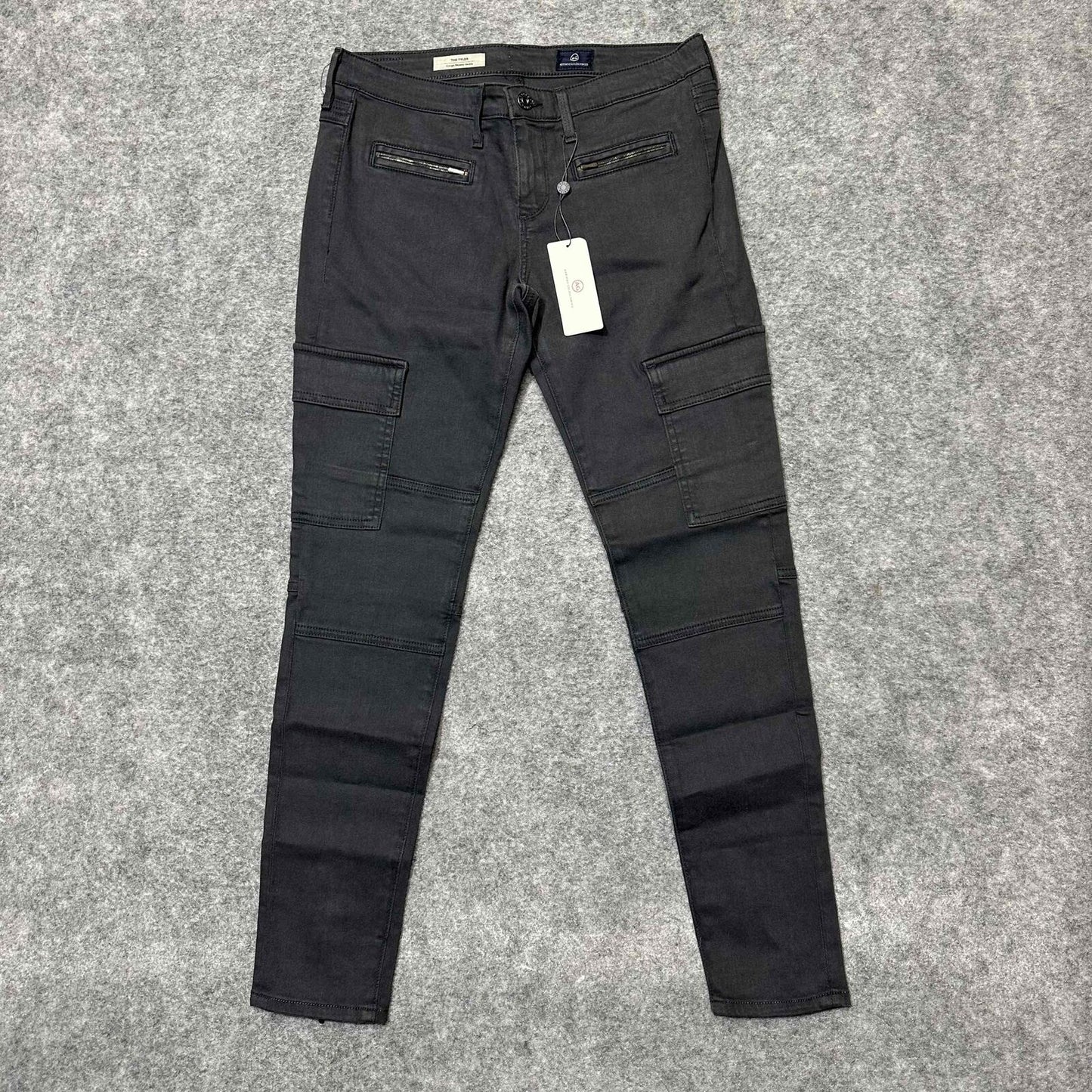 New AG Adriano Goldschmied The Tyler Cargo Women's Skinny Ankle Jeans 27R Black
