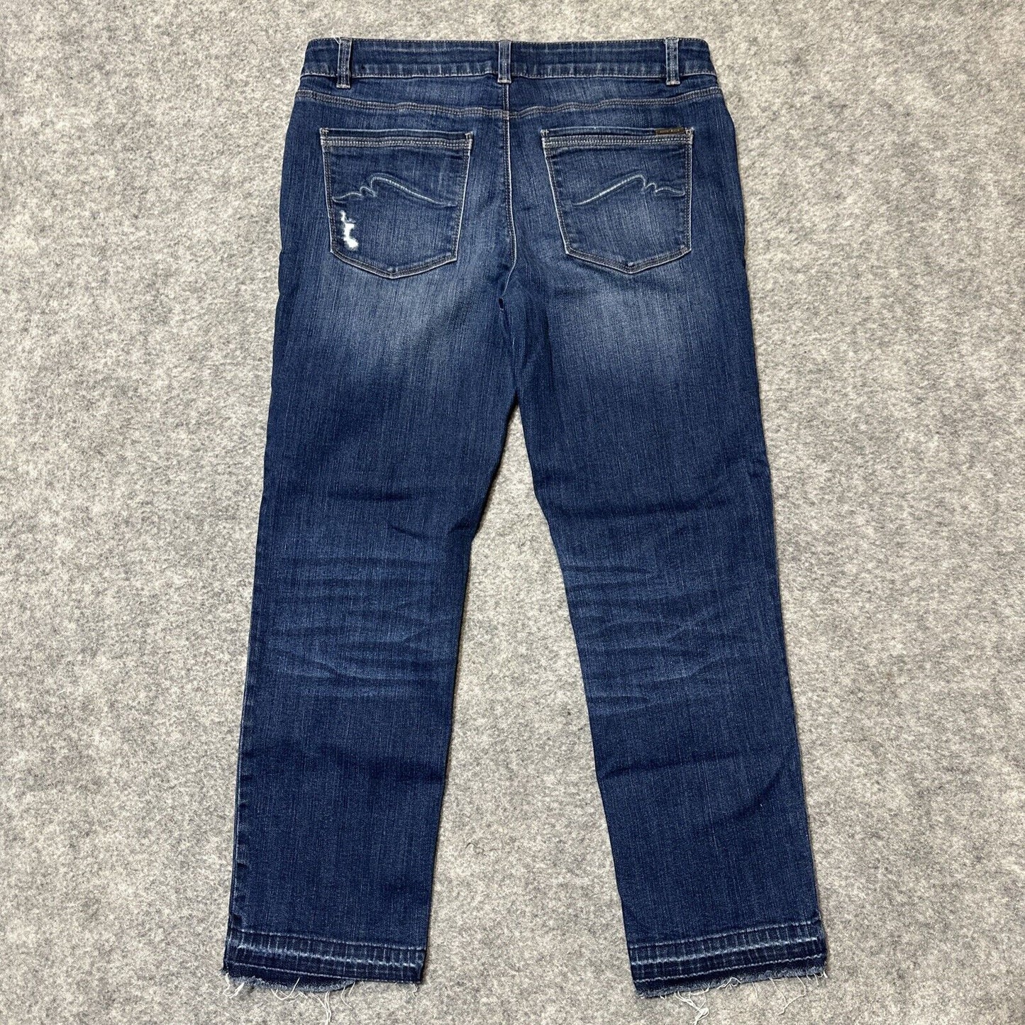 White House Black Market Distressed Slim Crop Jeans Women's Sz 8 Dark Blue Denim