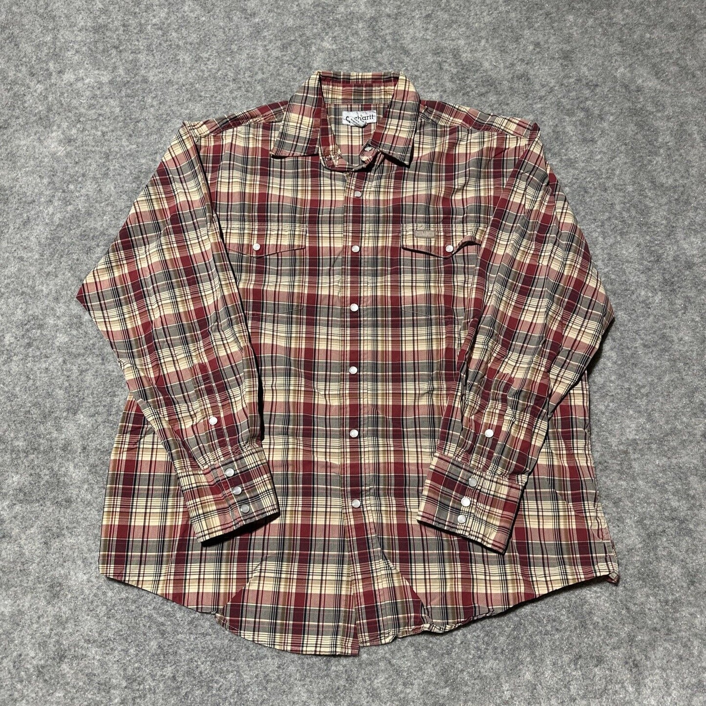Carhartt Relaxed Fit Men's Plaid Snap Button Up Long Sleeve Shirt Size L
