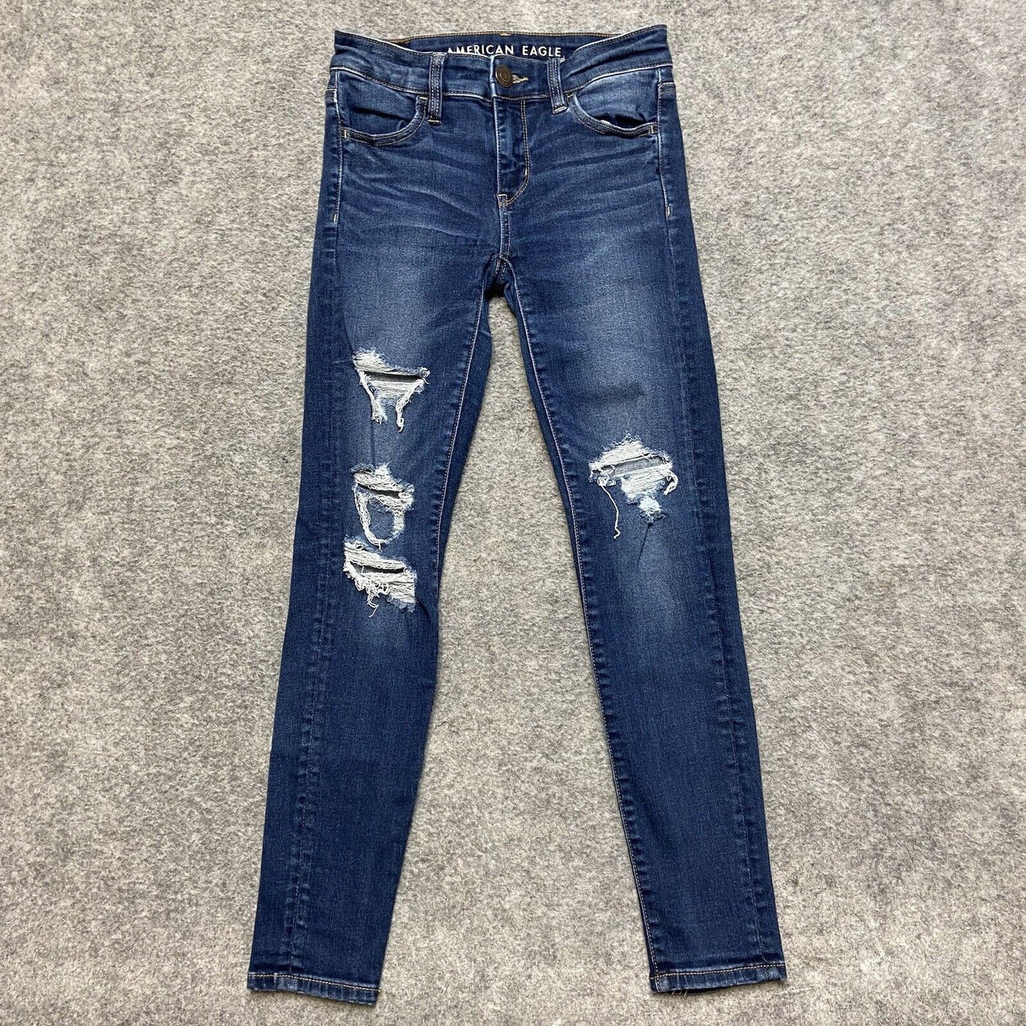 American Eagle Next Level Stretch Distressed Jegging Womens Sz 0 Short Dark Blue