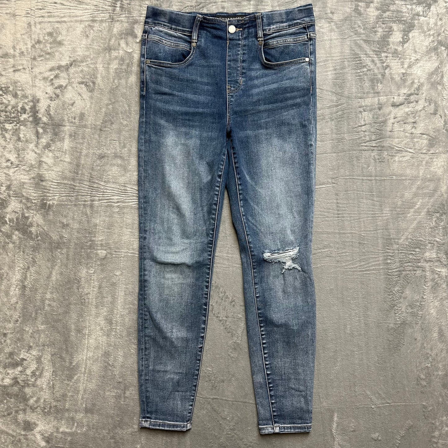 Liverpool The Ankle Skinny Jeans Women's Size 8x29 Blue Dark Wash Distressed
