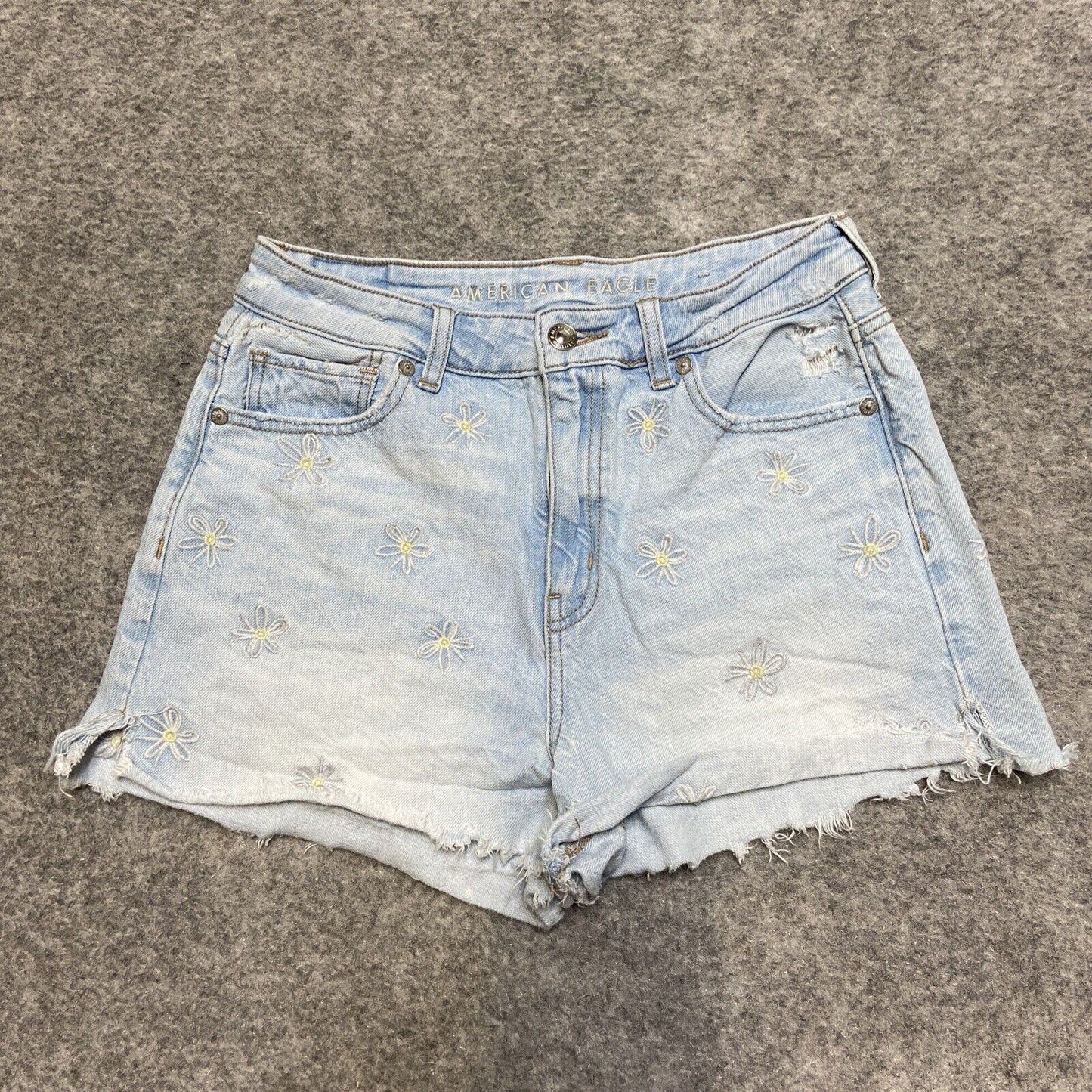 American Eagle Cut Off Mom Jean Shorts Women's Size 4 Light Blue Floral
