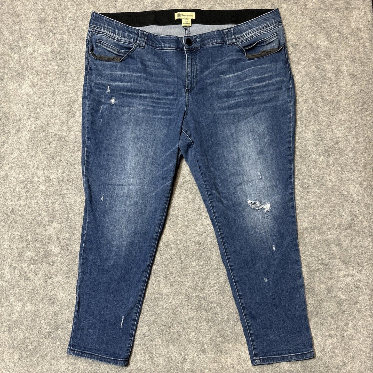 Democracy Distressed AB Technology Skinny Jeans Women's Size 24W Dark Blue Denim