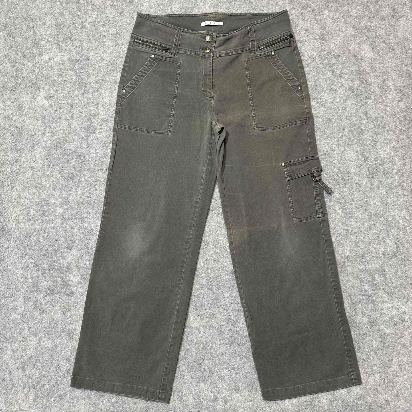 CAbi Women's Bootcut Cargo Multiple Pocket Jeans Size 12 Black Dark Wash Denim