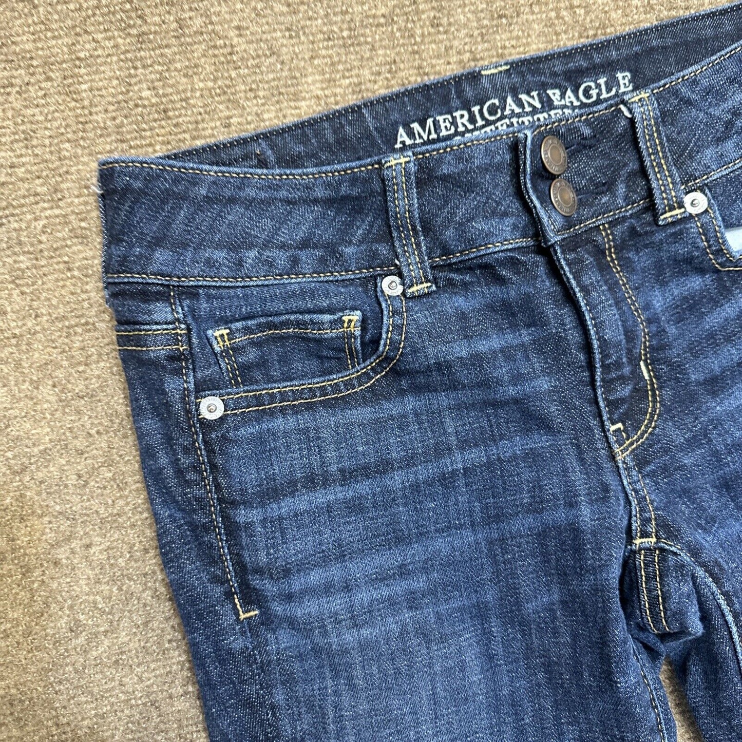 American Eagle Artist Crop Stretch Women's Straight Jeans Size 2R Blue Dark Wash