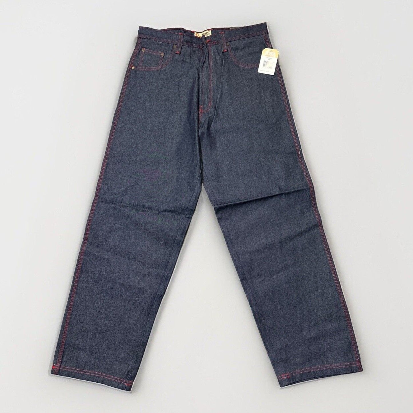 Vintage New RISK Relaxed Straight Jeans Men's Size 34x34 Blue Red Stitch Denim