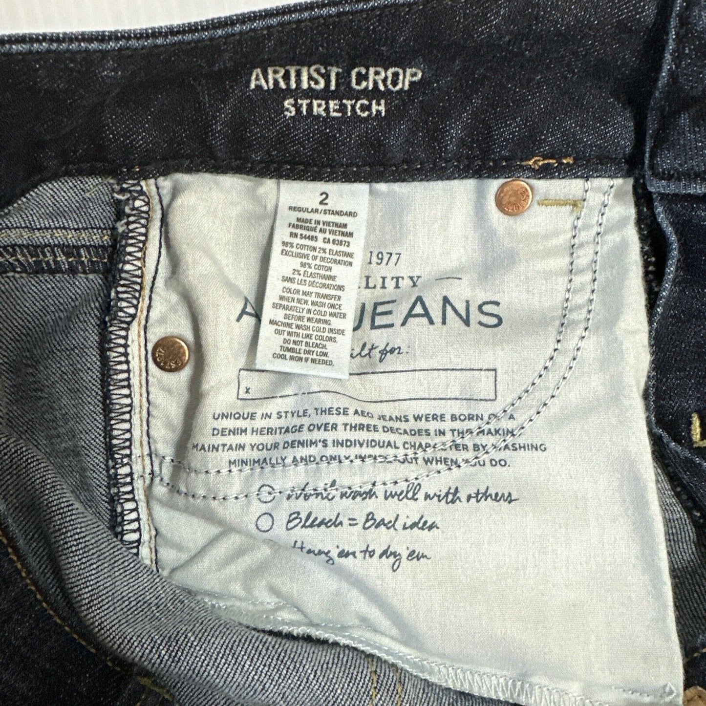 American Eagle Artist Crop Stretch Women's Straight Jeans Size 2R Blue Dark Wash