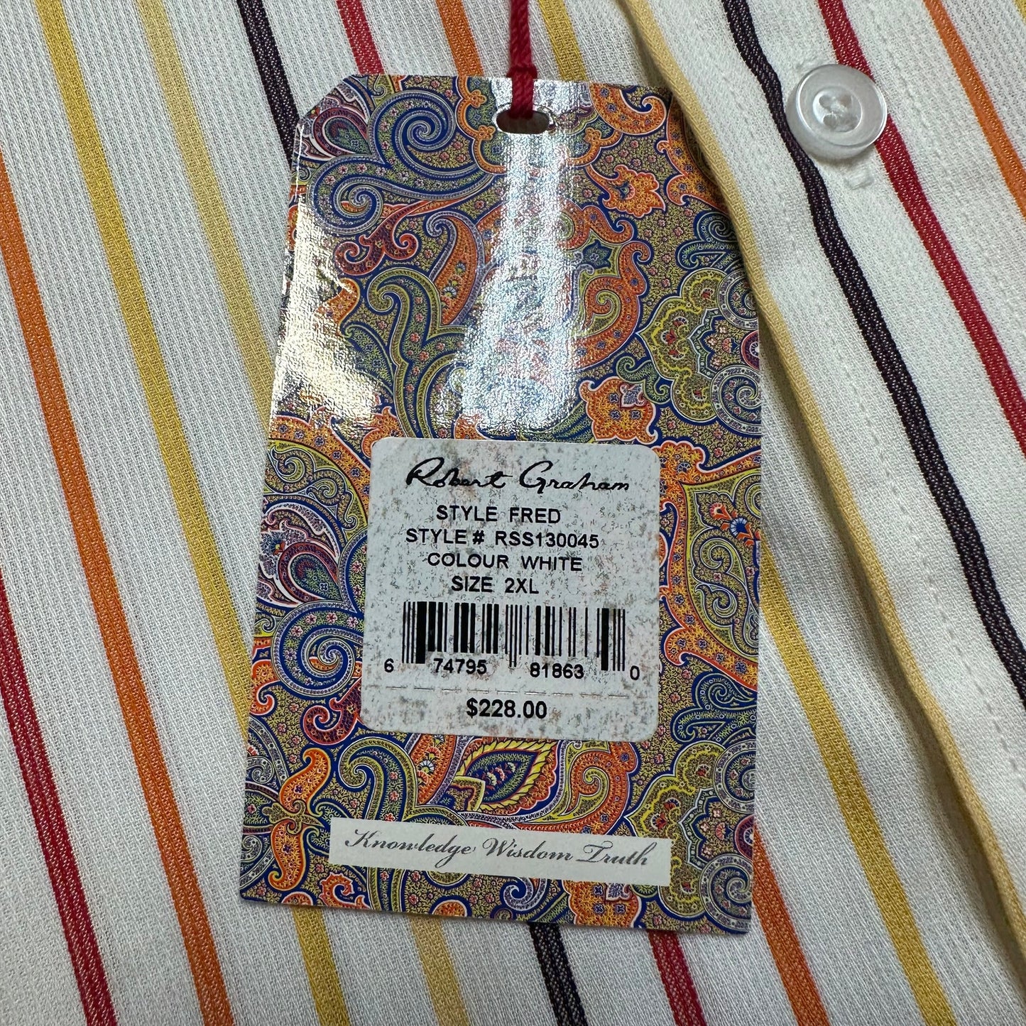 New Robert Graham Men's Striped Dress Shirt Size 2XL Orange White Guitar Music