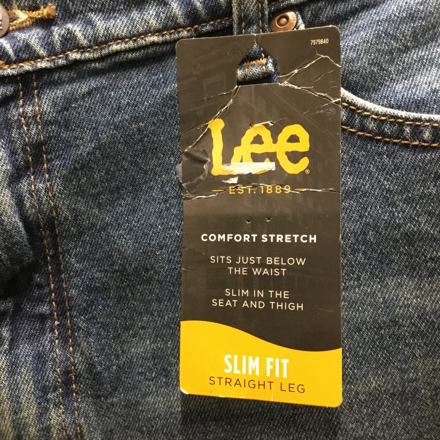 New Lee Slim Fit Straight Jeans Men's Size 42x30 Dark Blue Comfort Stretch