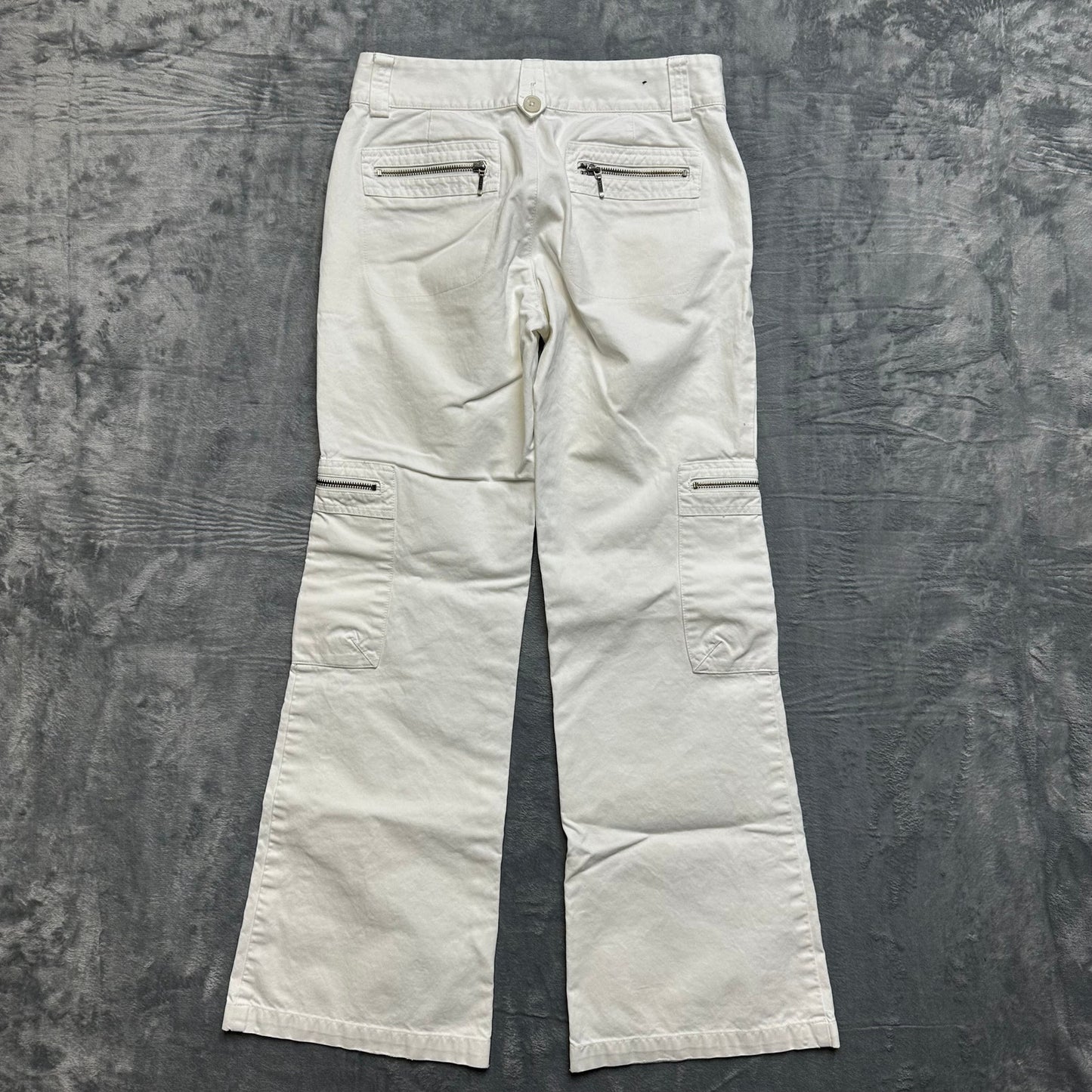Banana Republic Low Rise Bootcut Cargo Pants Women's Size 2 White Zipper Pockets