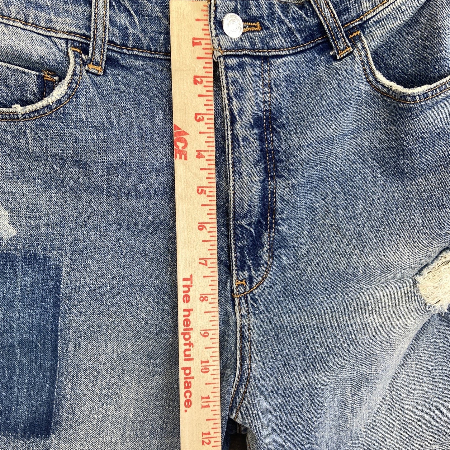 Pilcro The Borrowed Patched Distressed Straight Jeans Women's 28 Blue