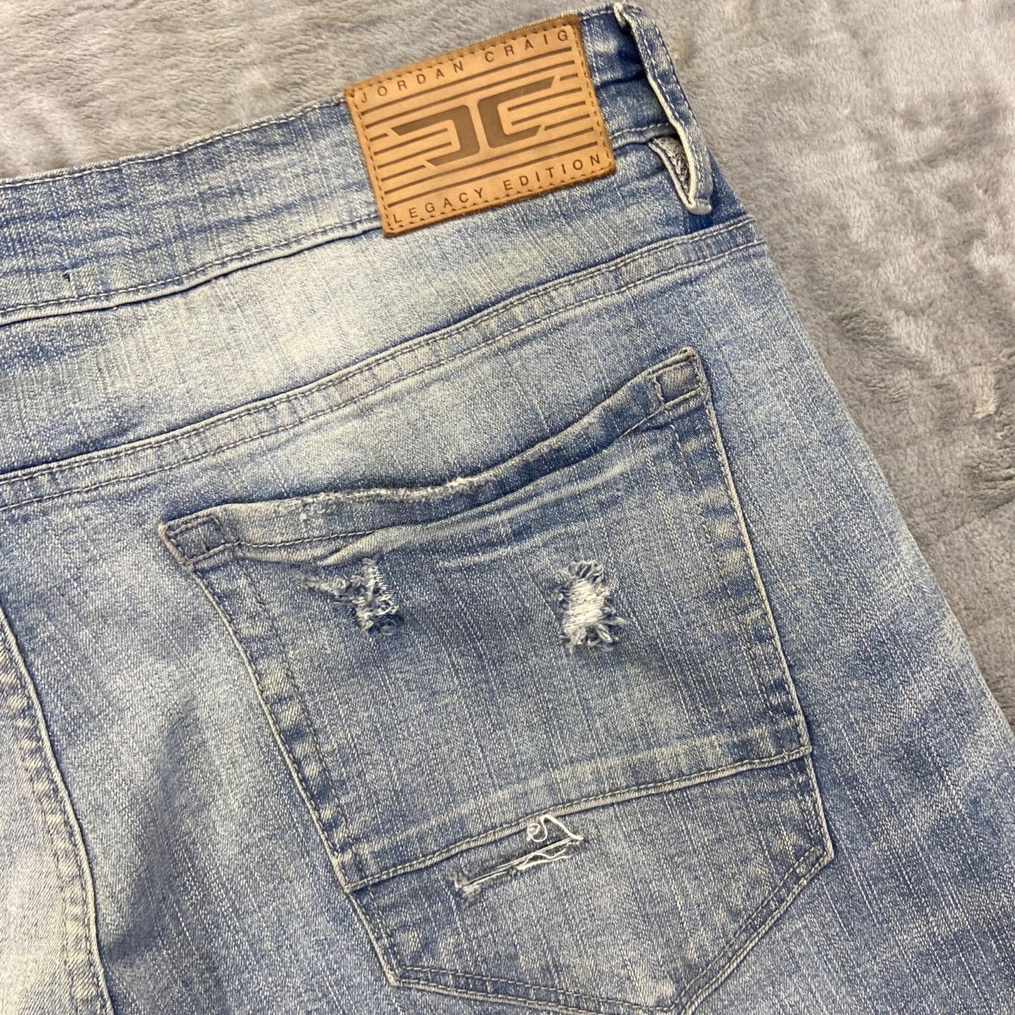 Jordan Craig Men's Distressed Straight Jeans 38x32 Blue Light Wash Hip Denim