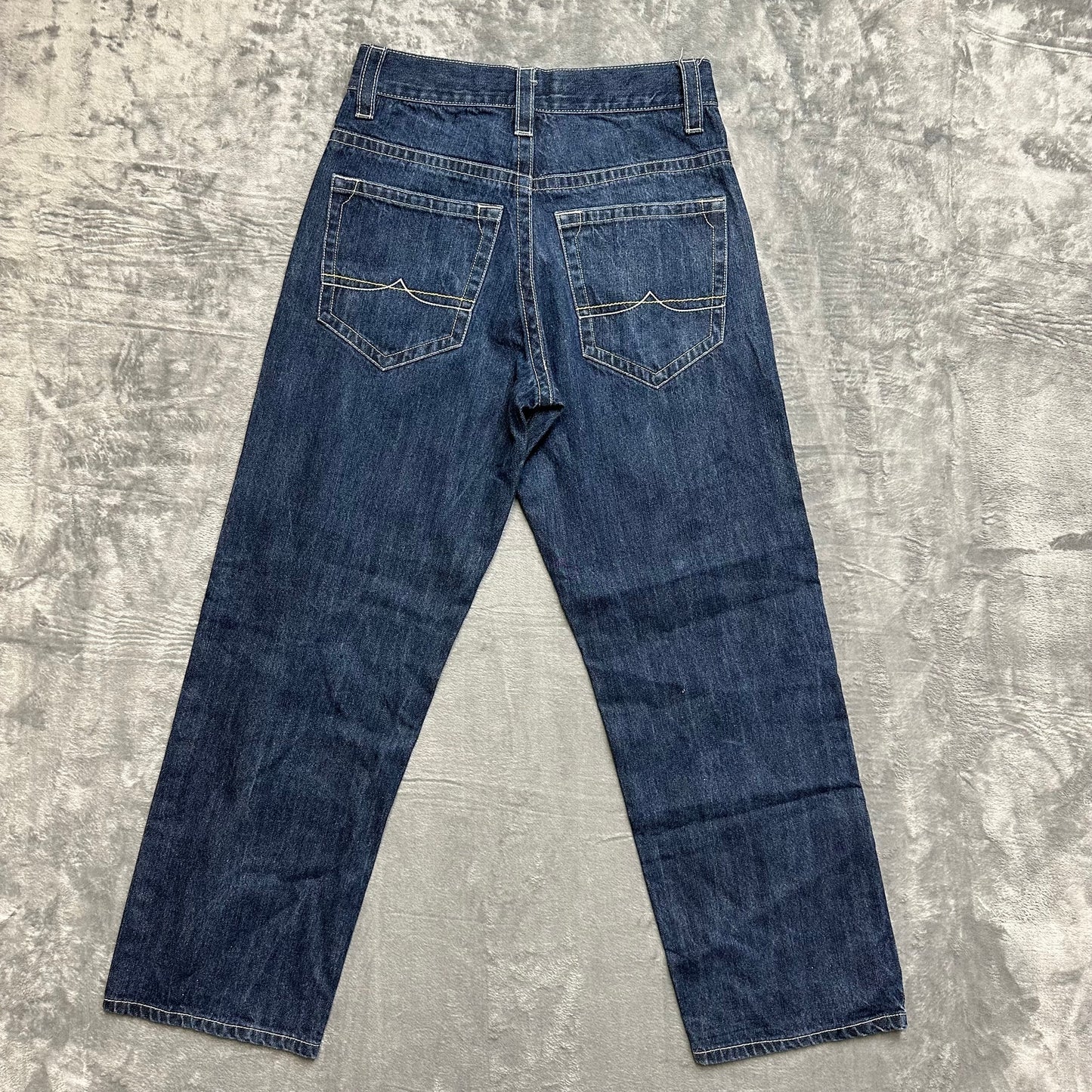 Vintage New Averix Patched Bootcut Baggy Jeans Men’s Size 30x32 Dark Blue