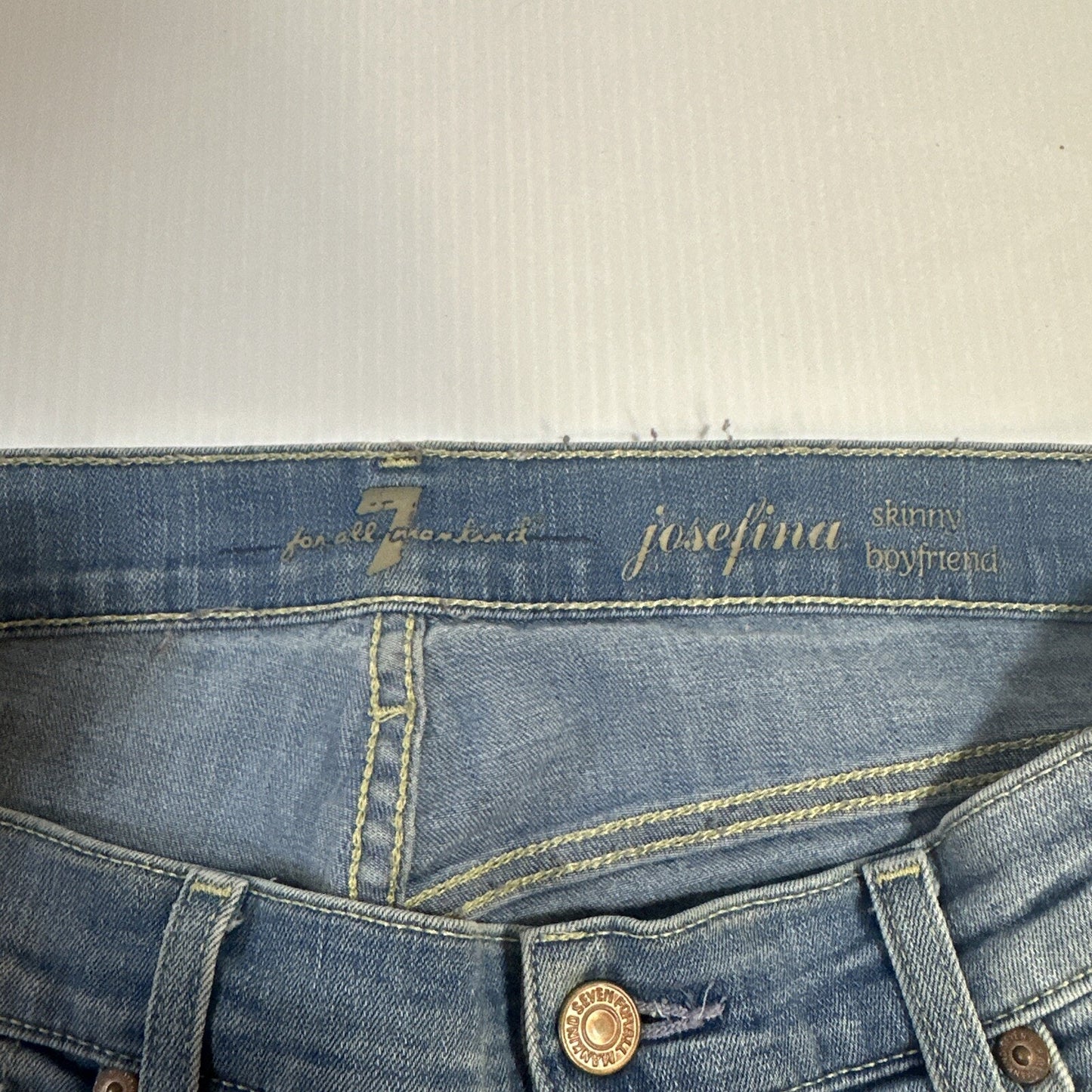7 For All Mankind Josefina Skinny Boyfriend Distressed Jeans Womens Sz 28 Blue