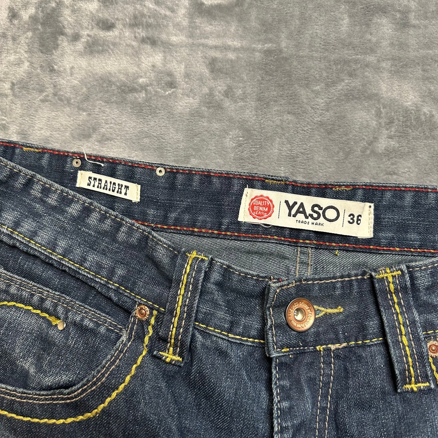 Vintage New Yaso Bootcut Jeans Men's Size 36x32 Dark Blue Denim Embroidered