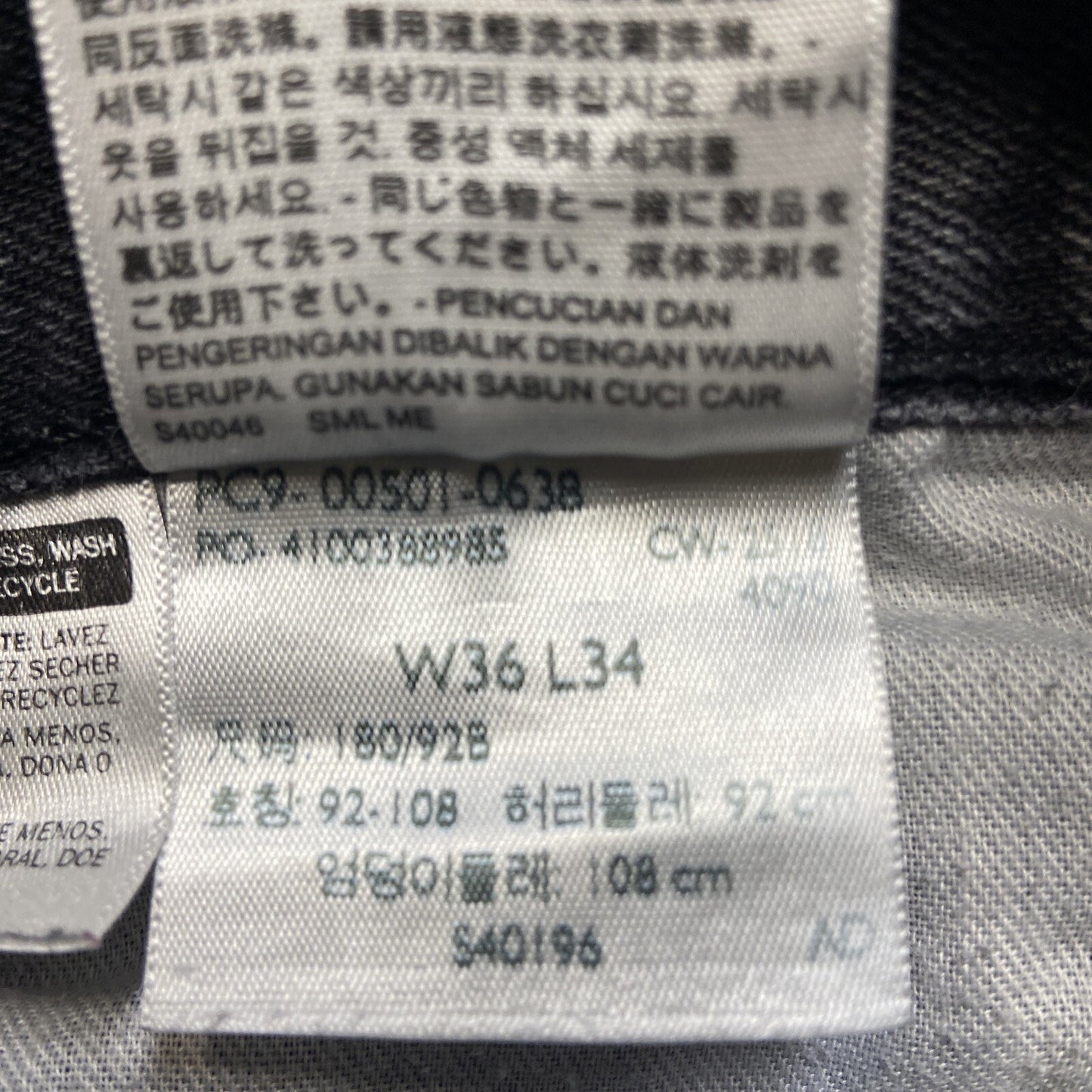 Levi’s 501 Straight Jeans Men’s Size 36x34 Black Denim